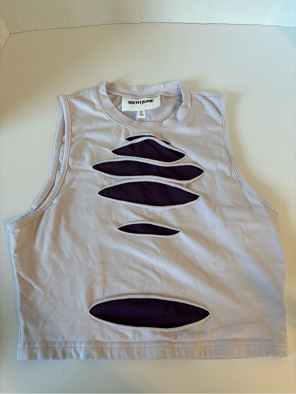 Sixth June Y2K Grunge Lavender Cut Out Crop Top w/Purple Cutout Like New